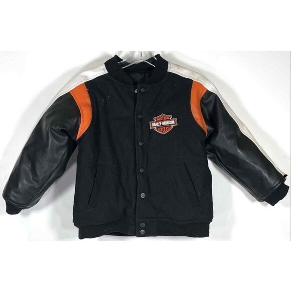 Harley-Davidson Motorcycles Reversible Kids Bomber Jacket Snap Closure Size 7 - Picture 1 of 5